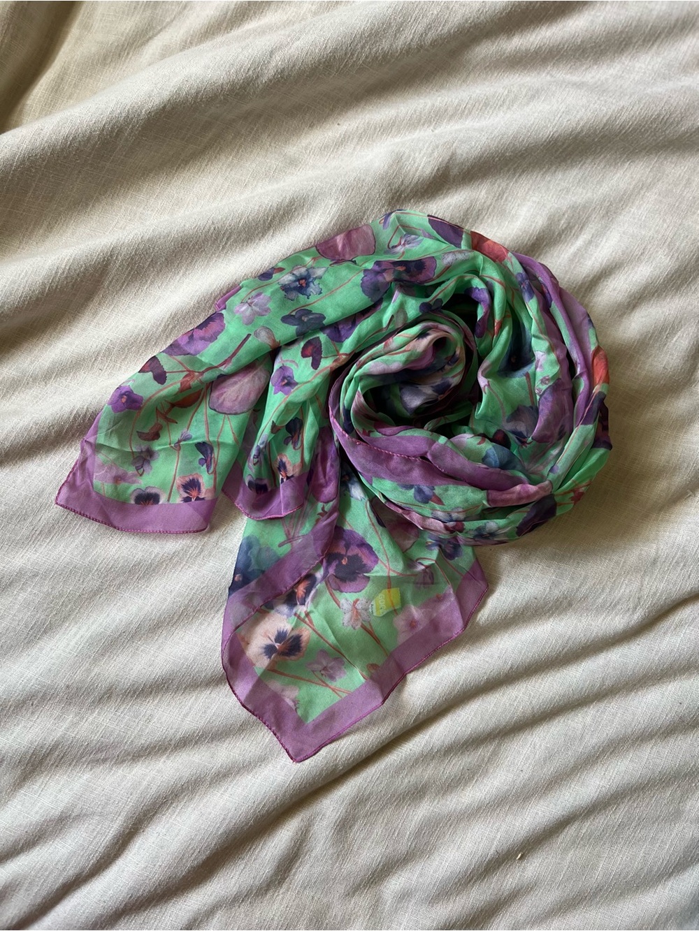 Floral Green & Purple Lightweight Scarf